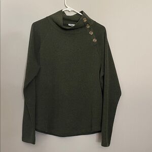 J. Crew Forest Green Cowl Neck Sweatshirt with Button Accents